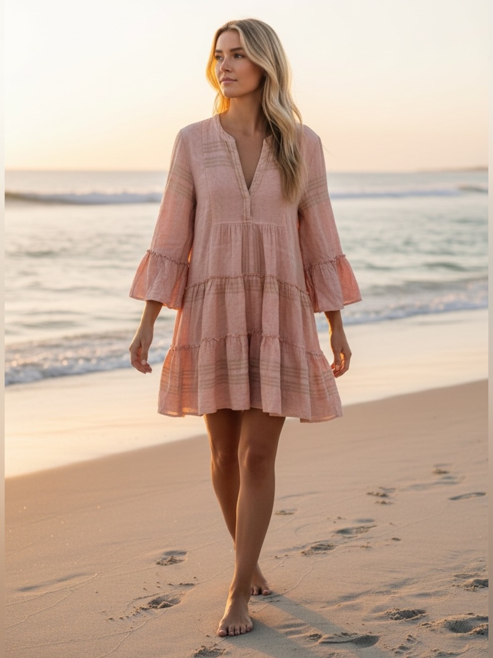Pearl and Caviar 100% Cotton Pink Gold Greek Zakar Dress